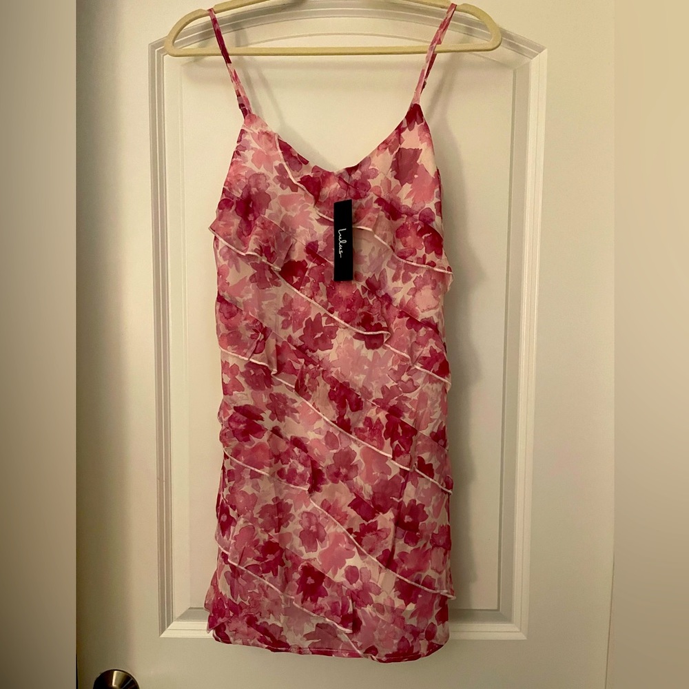 Brand New, Never Worn, pink and white floral spaghetti strap dress. Size small.